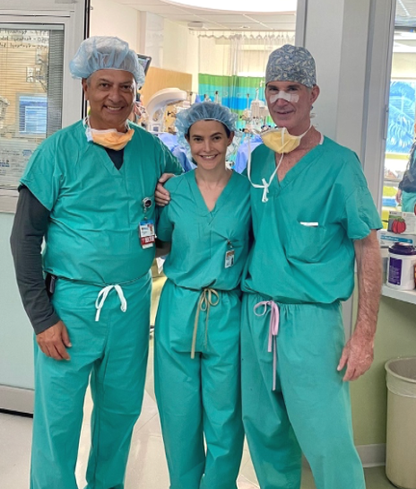 Dr Bolivar, Dr Sonia Echevarria and Dr Burke in their green surgical scrubs.