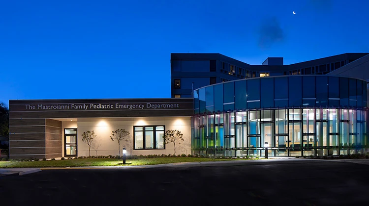 view of the ER building in the evening.