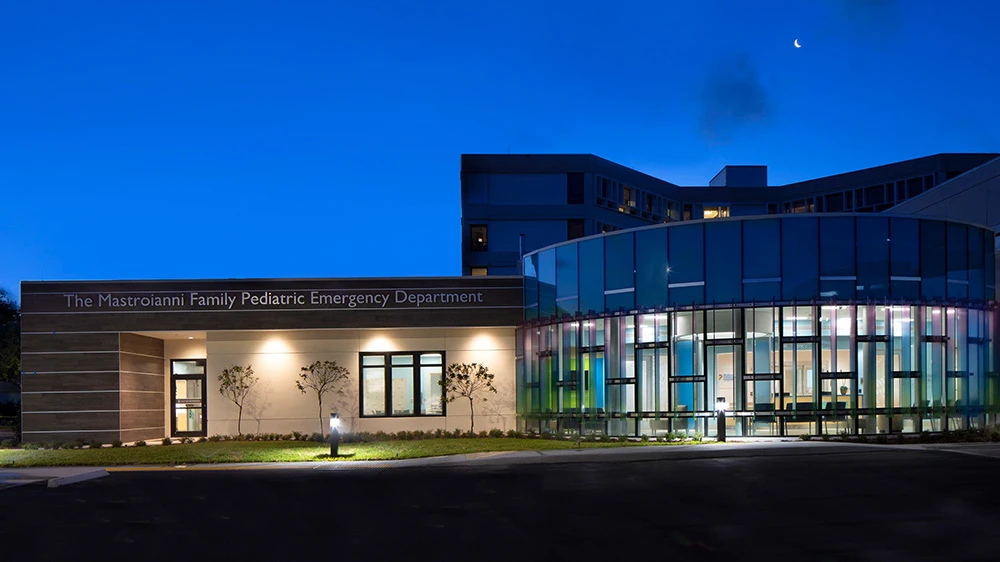 view of ER building in the evening.